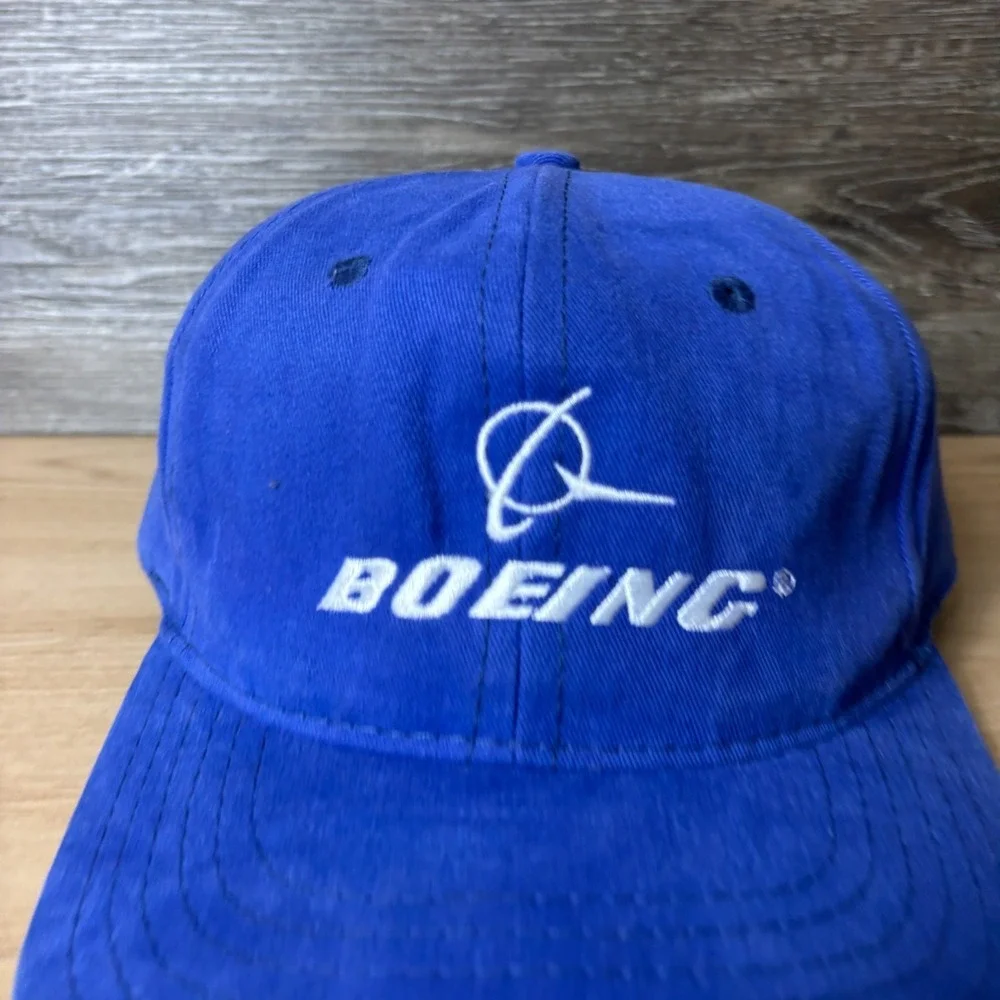 Vintage Boeing Hat Cap Strap Back Blue Planes Aviation Adjustable USA Made